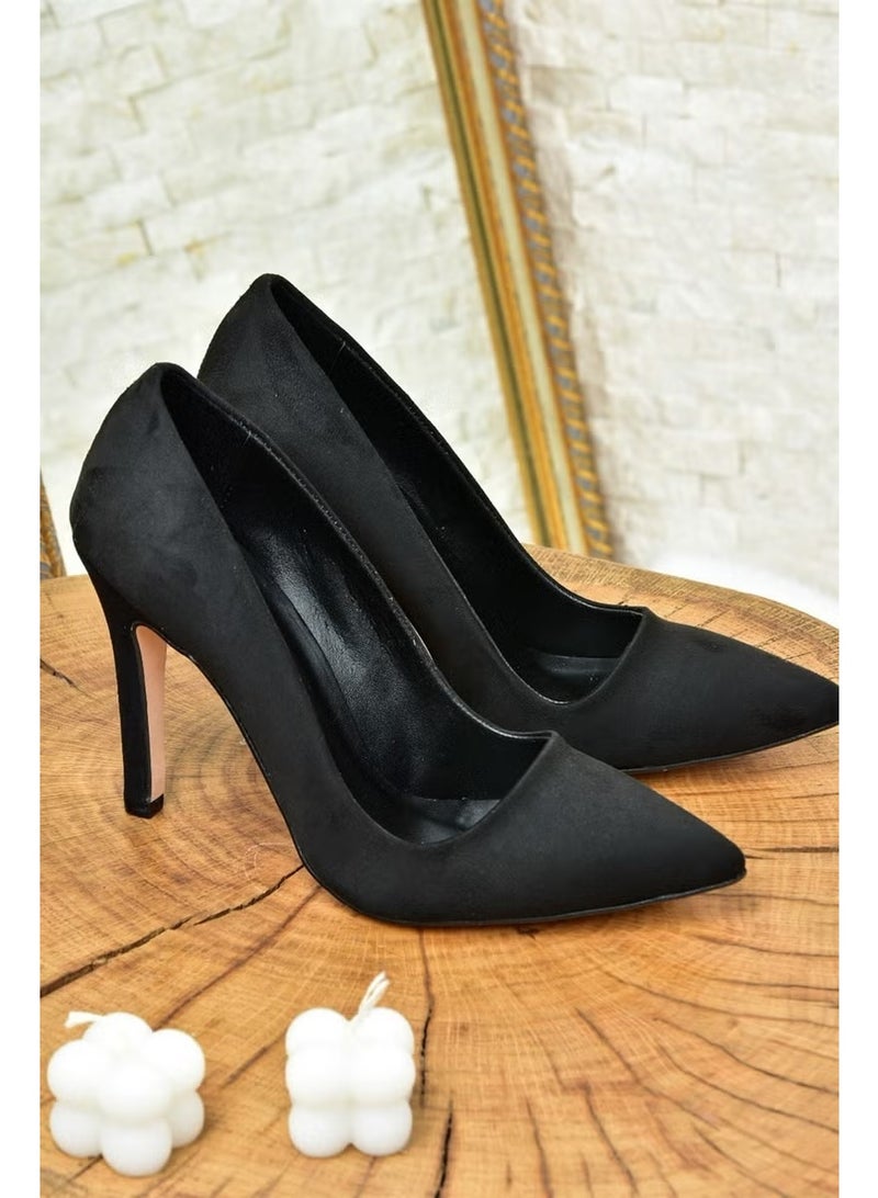 Fox Shoes كعب رفيع نسائي من جلد الغزال الأسود L253971502 - Image 1